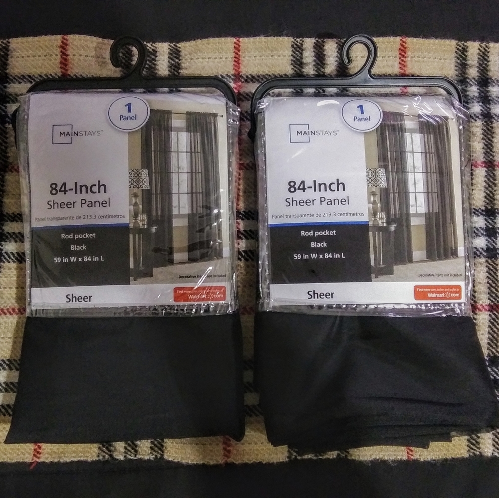 Black Sheer 84 Inch Mainstays Curtains (2 Panels)